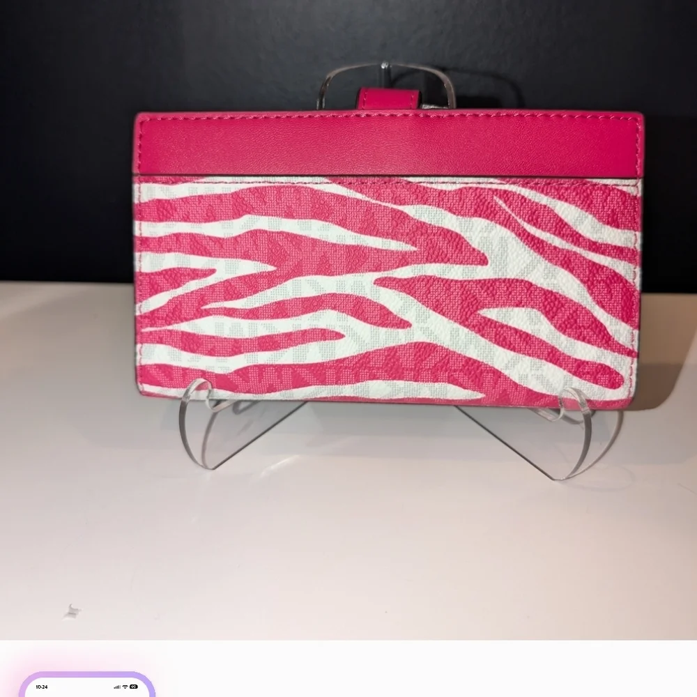 Michael Kors Fuchsia Zebra Stripe Wallet - Picture 2 of 7